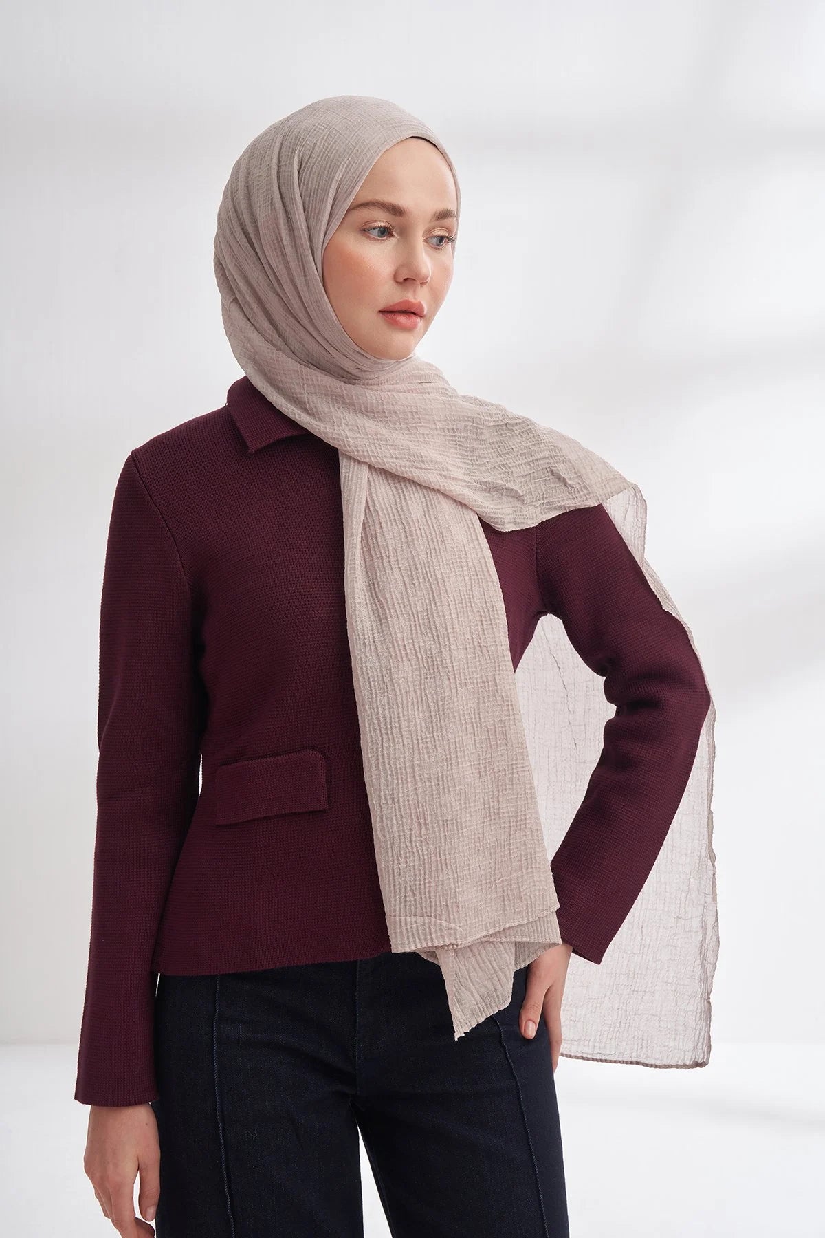 Musselin Würfelmuster Steingrau