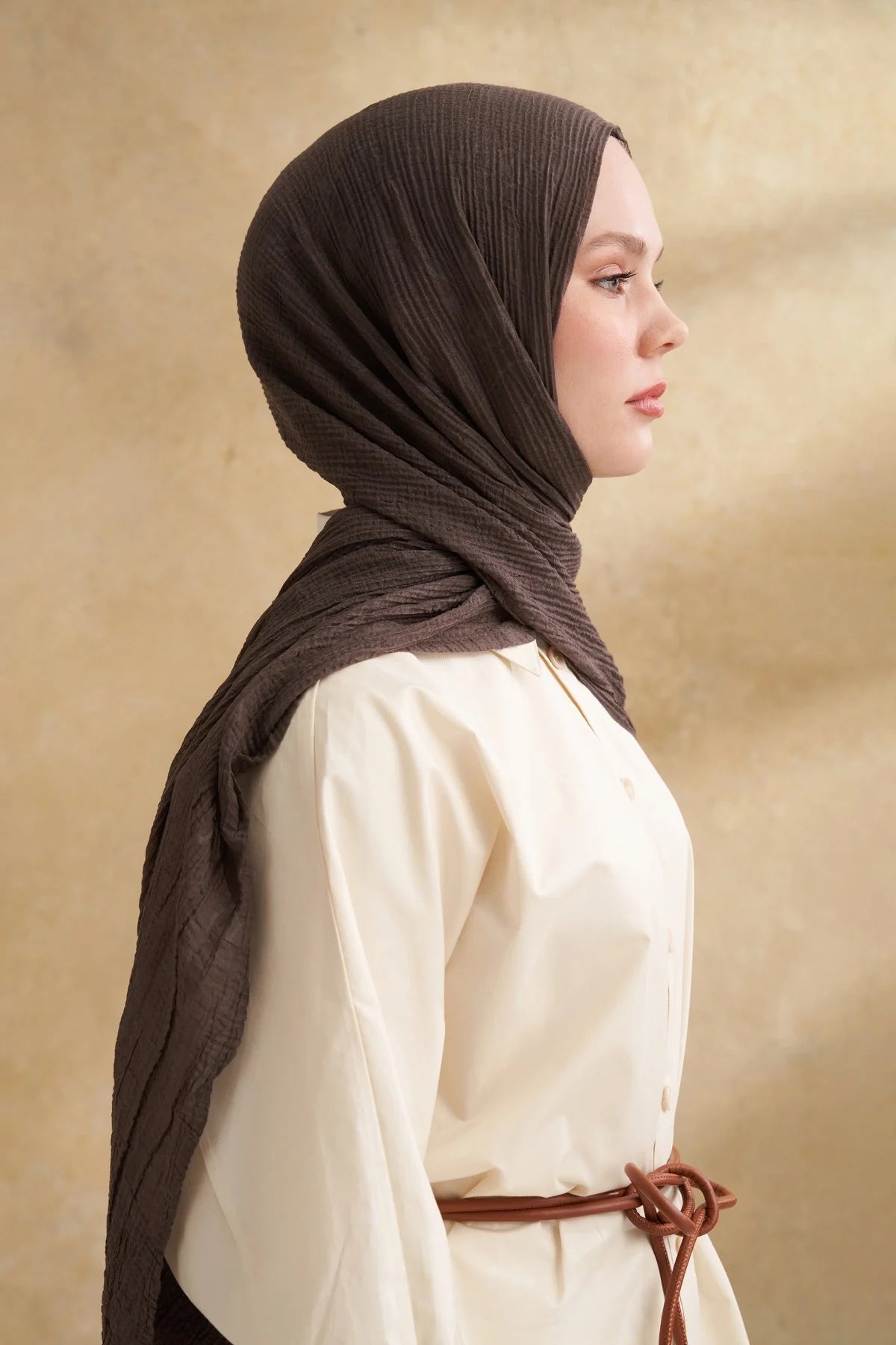 Musselin Blattmuster Braun-Grau