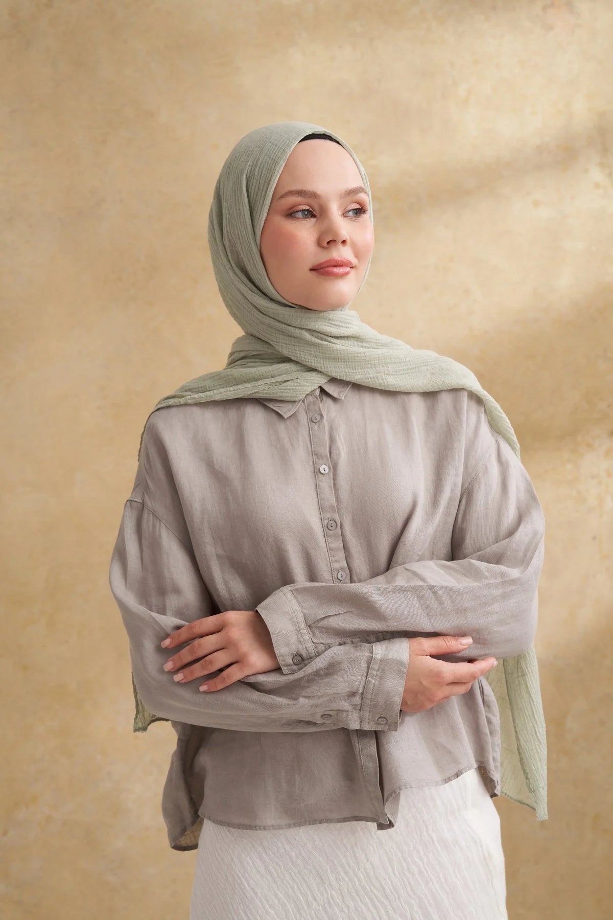 Musselin Blattmuster Mintgrün