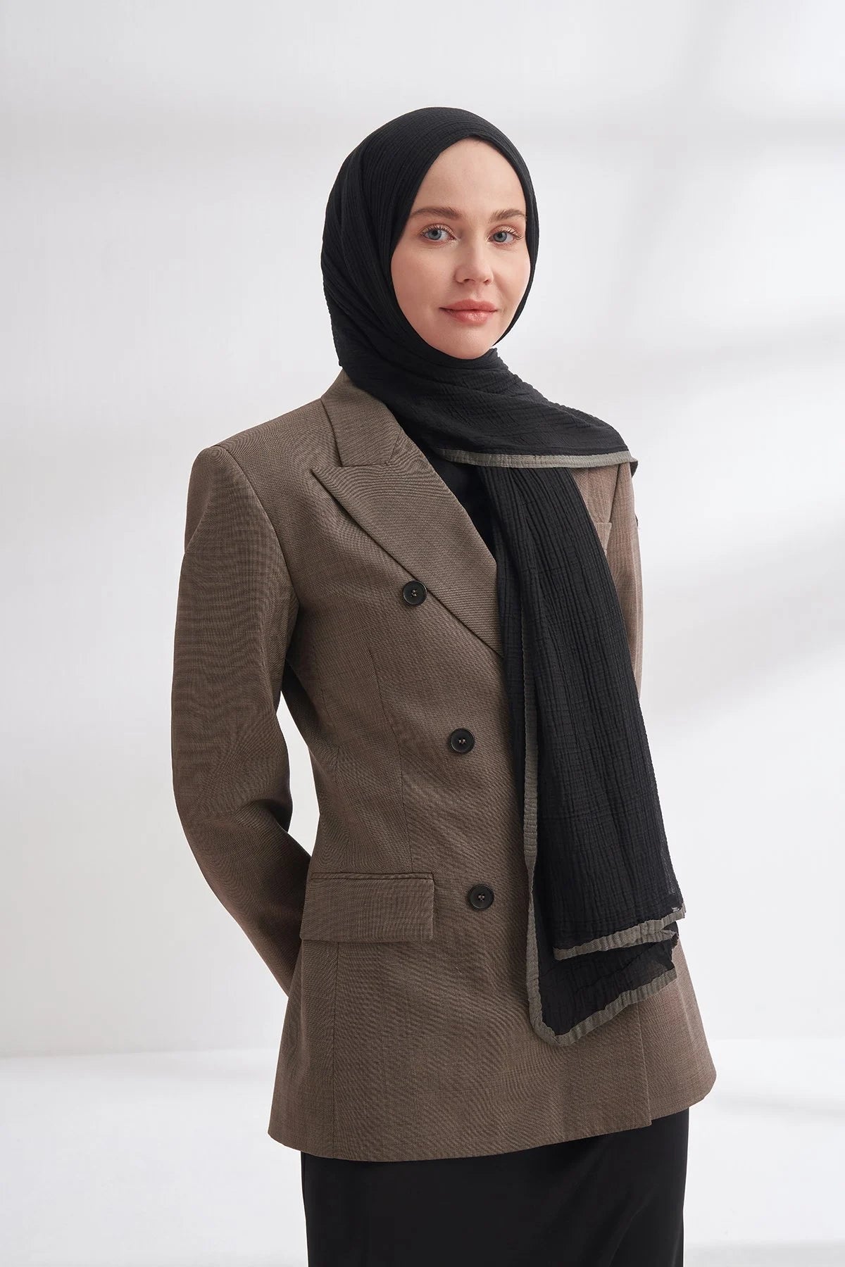 Musselin Randstreifen Schwarz (Grau)