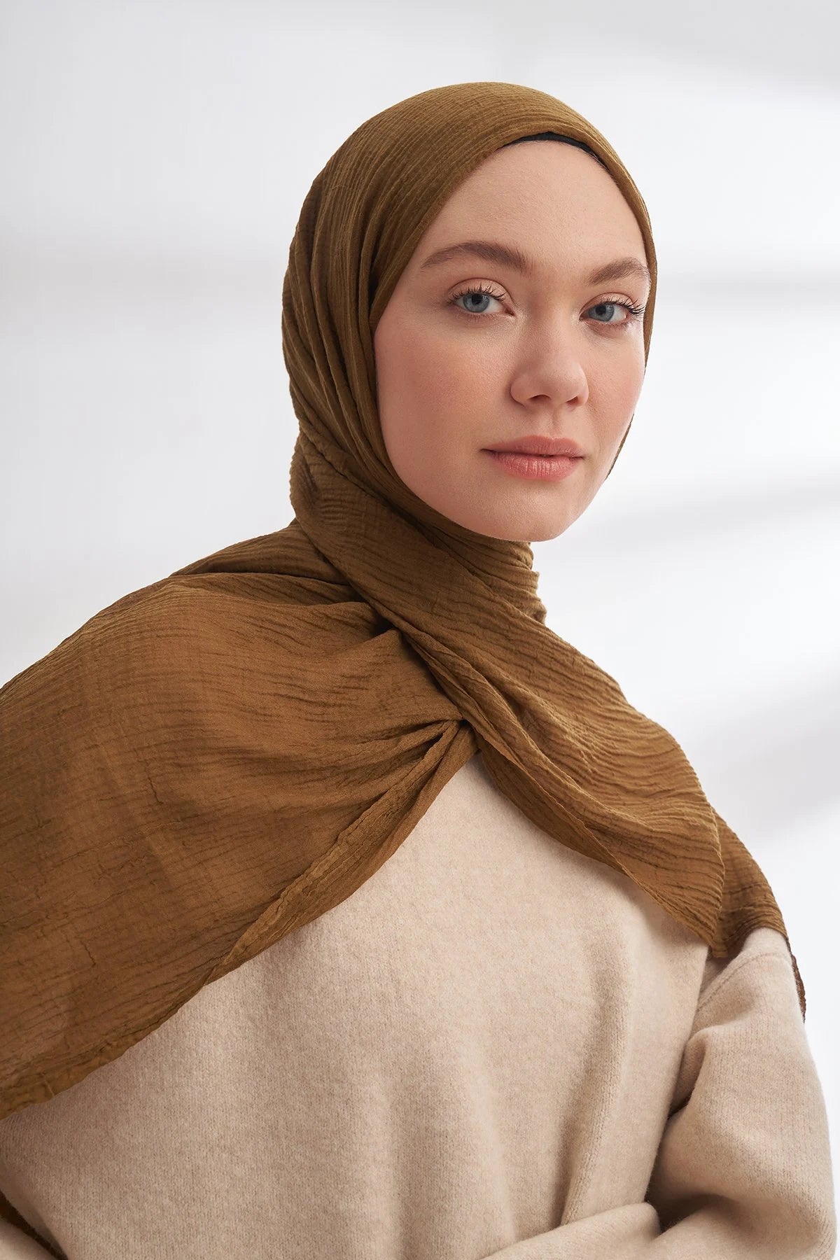 Musselin Würfelmuster dunkles Olivgrün