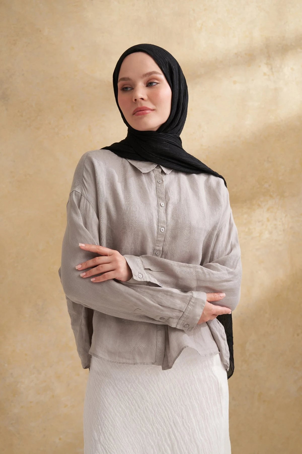 Musselin Blattmuster Schwarz