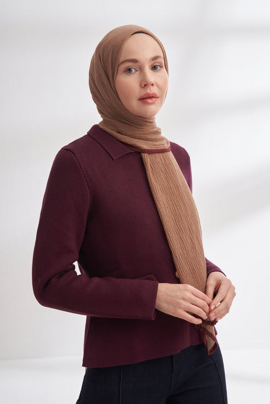 Musselin Schal Randstreifen Vizon (Weinrot)