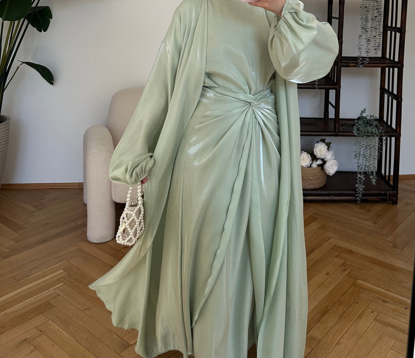 Glanz Abaya Mintgrün