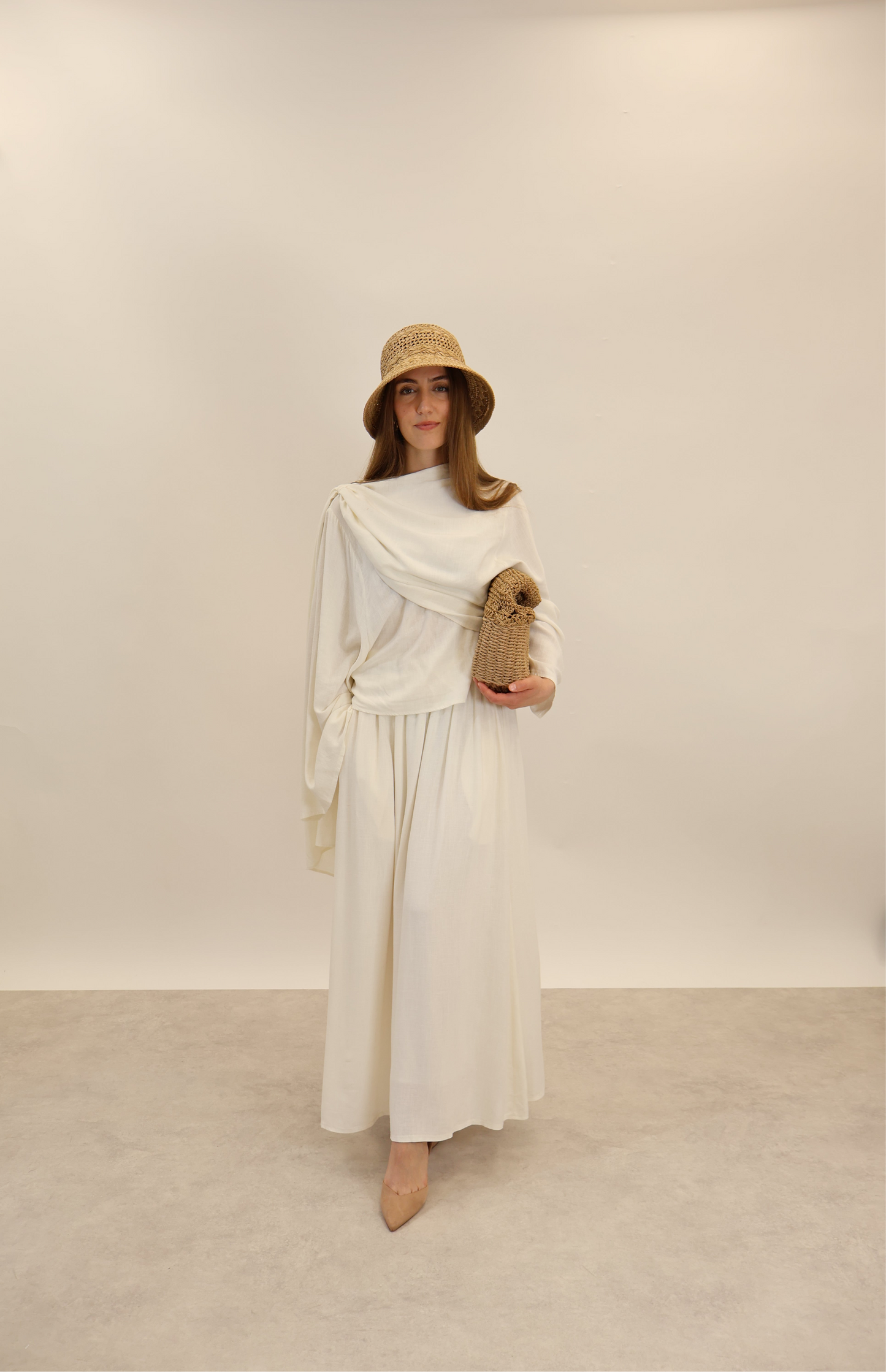 Leinen Zwei-Teiler Weiss