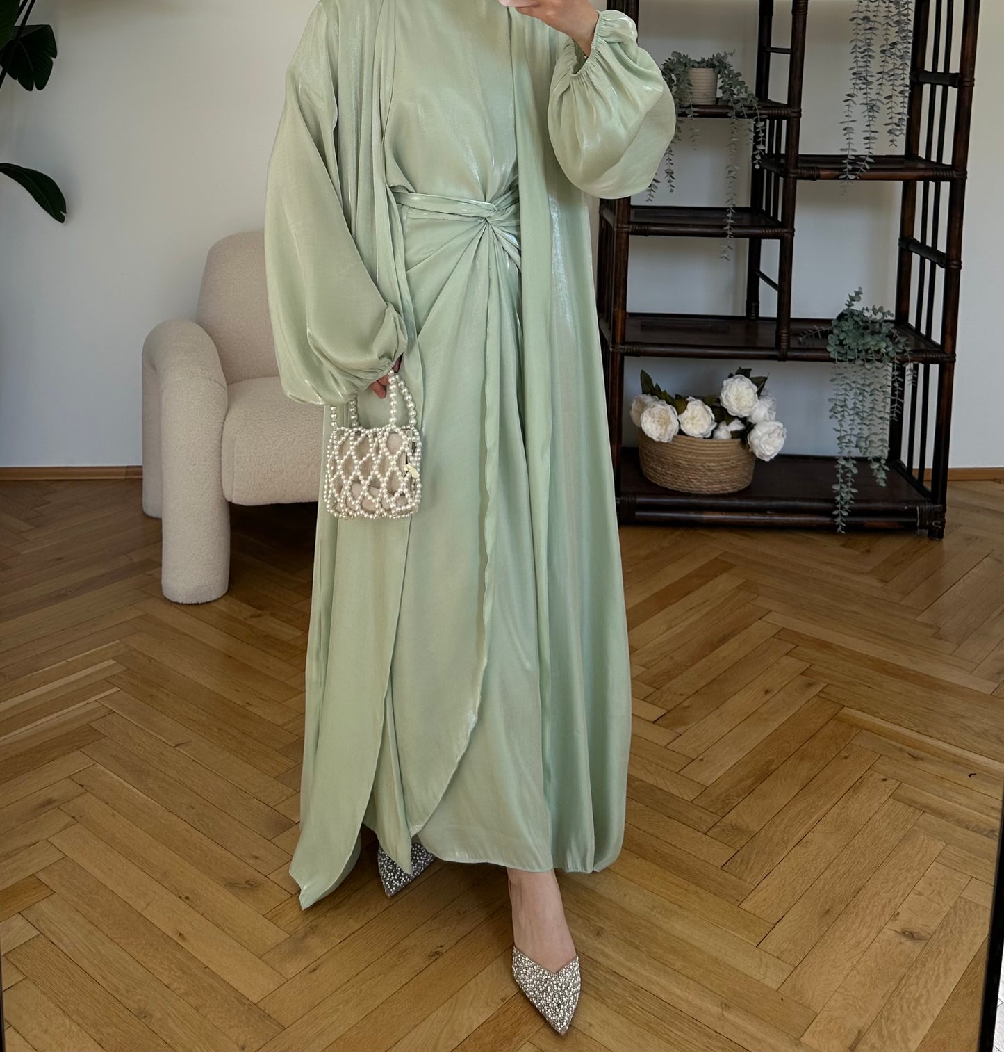 Glanz Abaya Mintgrün
