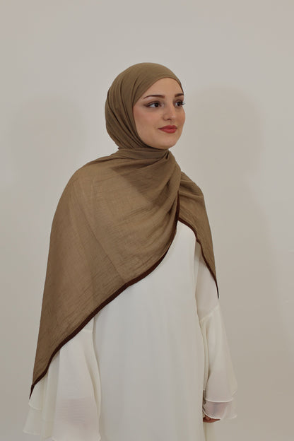 Musselin Randstreifen Vizon (Dunkelbraun)