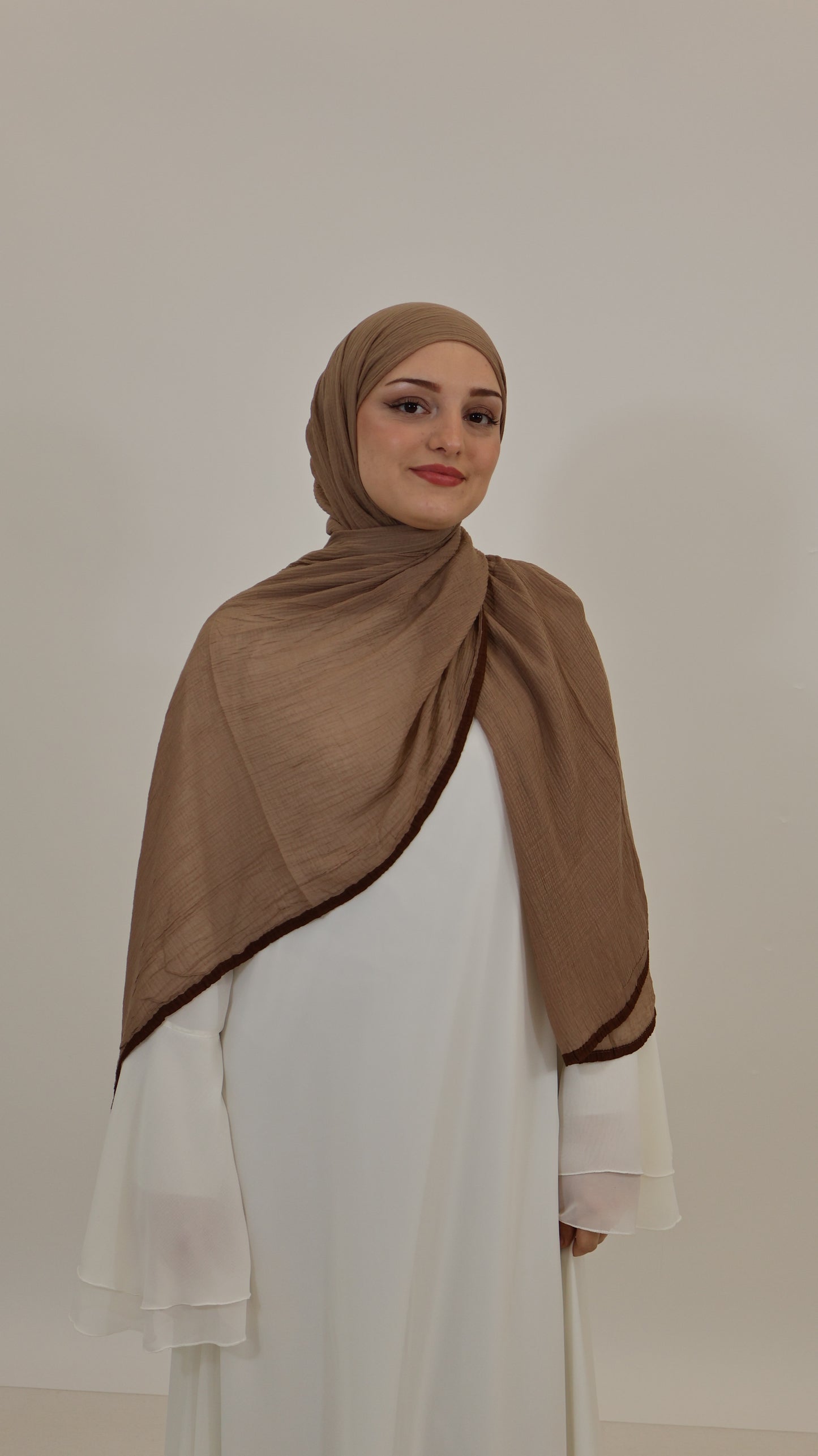 Musselin Randstreifen Vizon (Dunkelbraun)