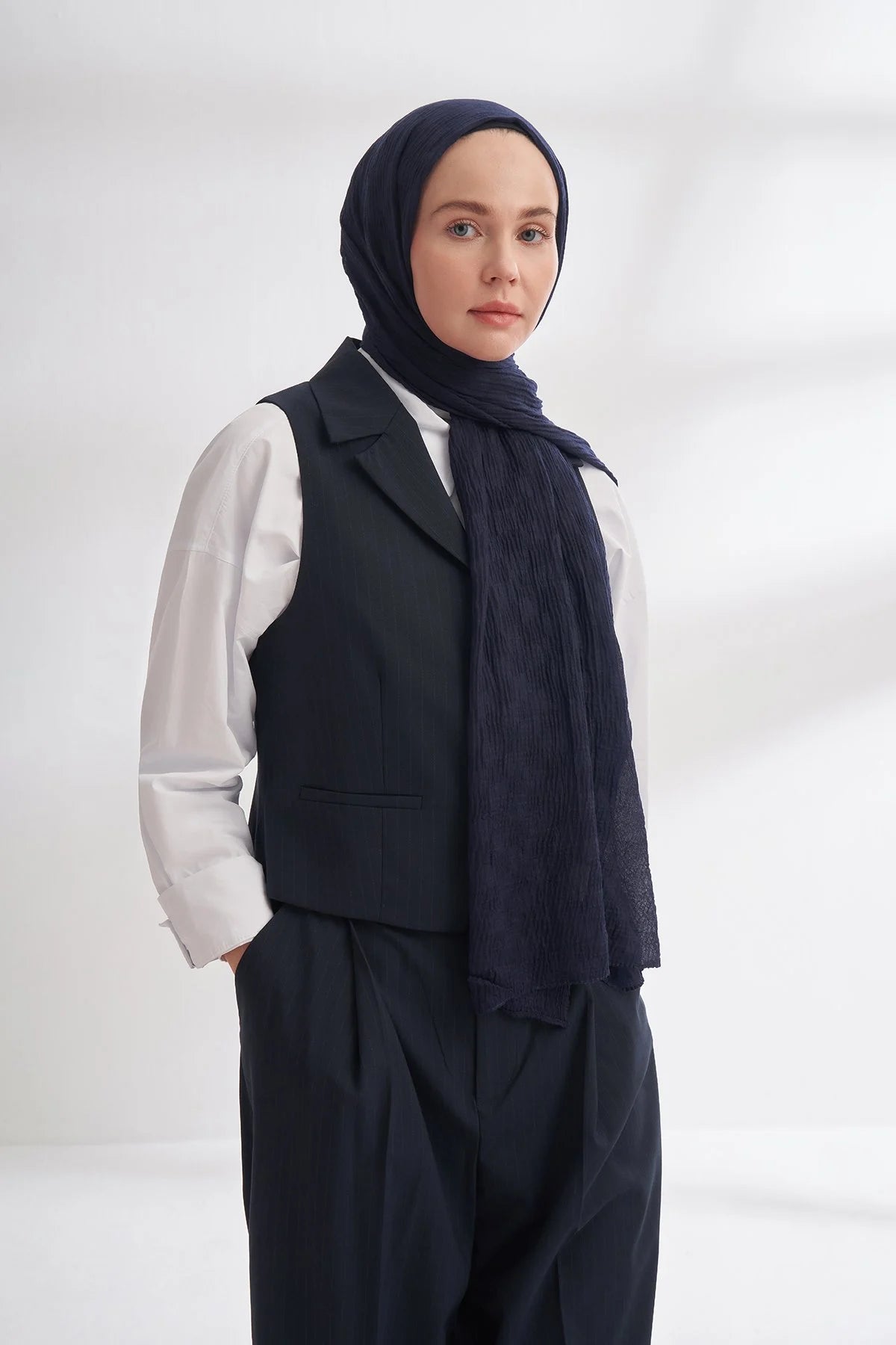 Musselin Würfelmuster Dunkelblau