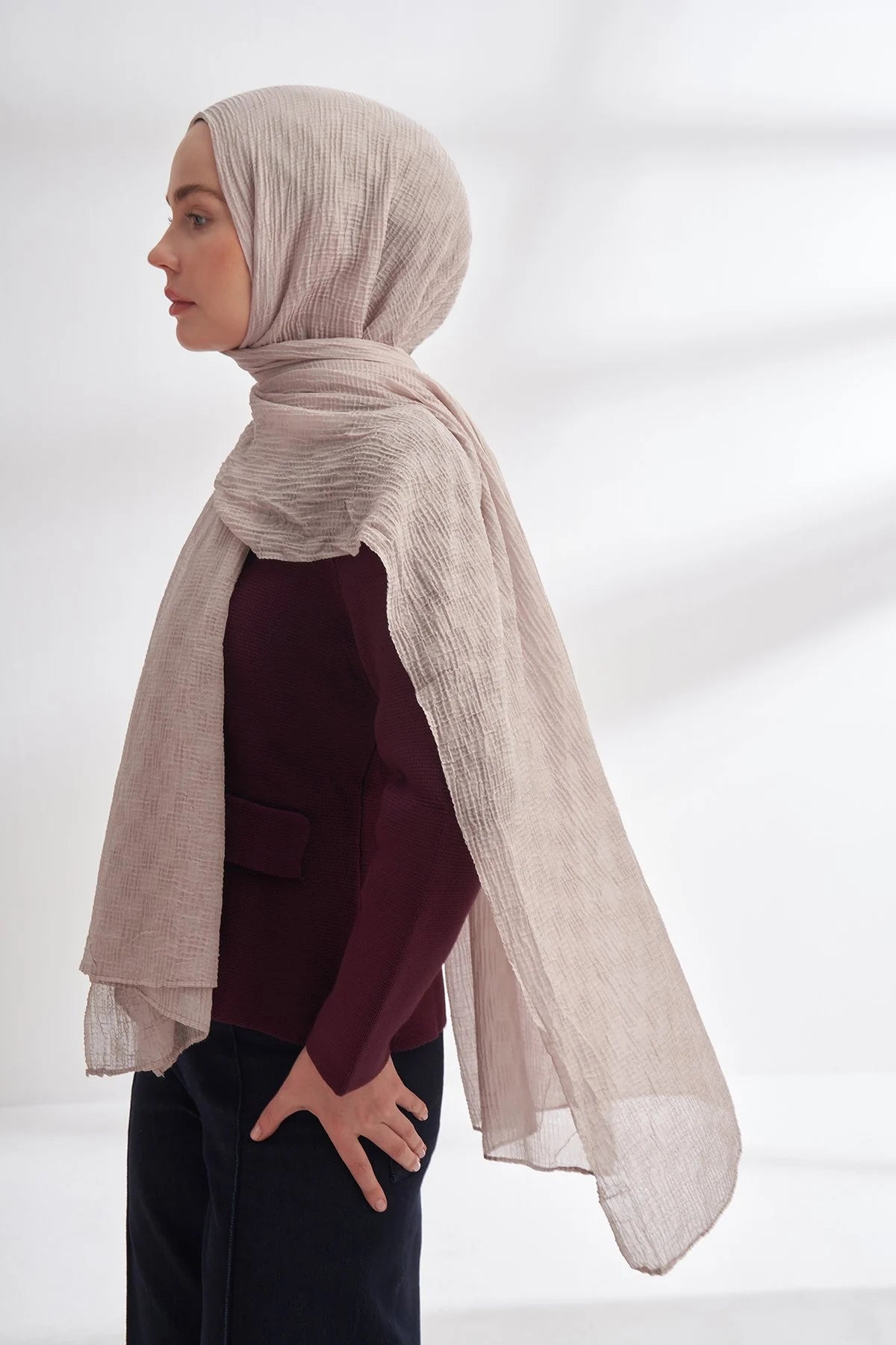 Musselin Würfelmuster Steingrau