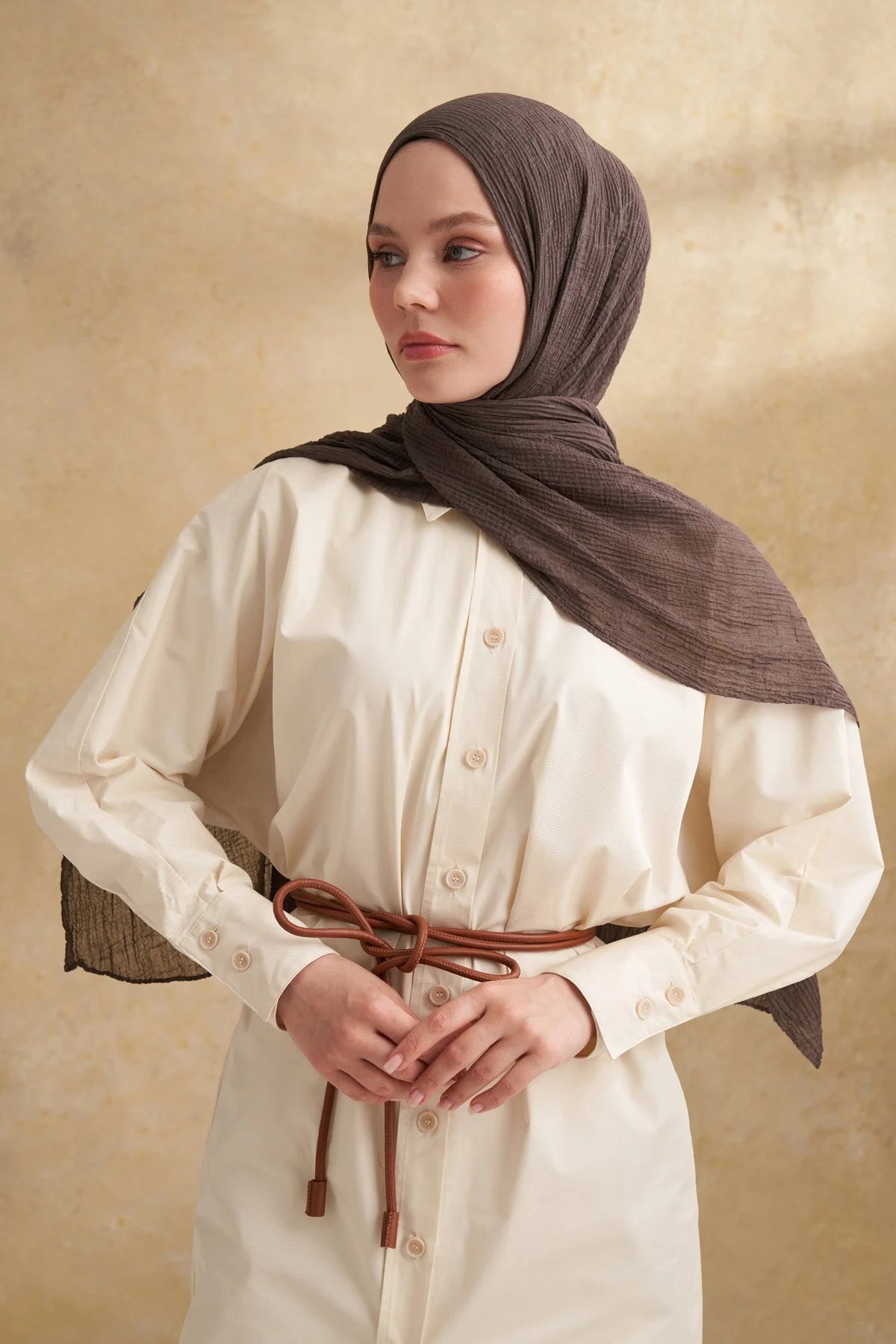 Musselin Blattmuster Braun-Grau