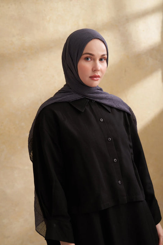 Musselin Blattmuster Blau-Grau