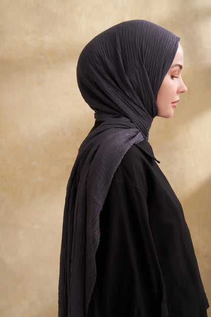 Musselin Blattmuster Blau-Grau