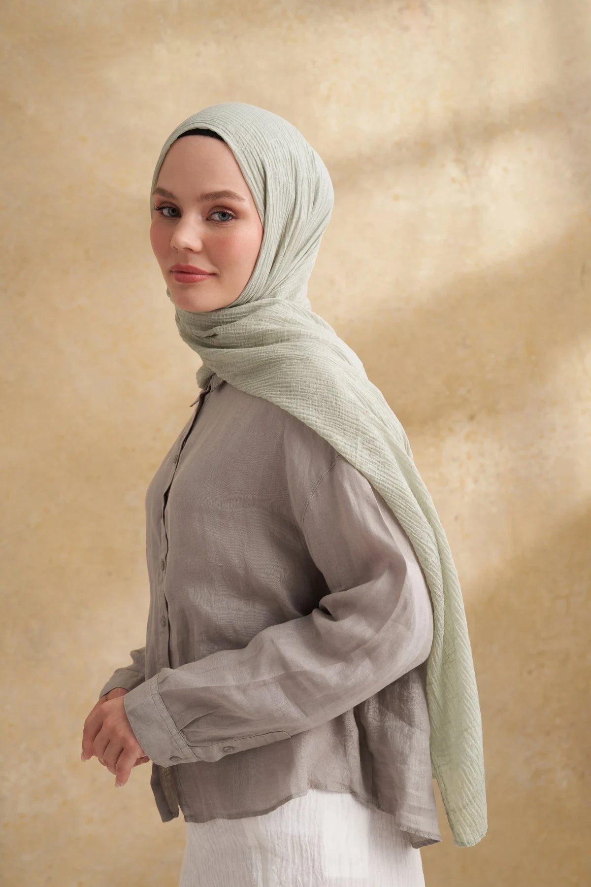 Musselin Blattmuster Mintgrün