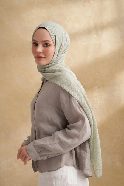 Musselin Blattmuster Mintgrün