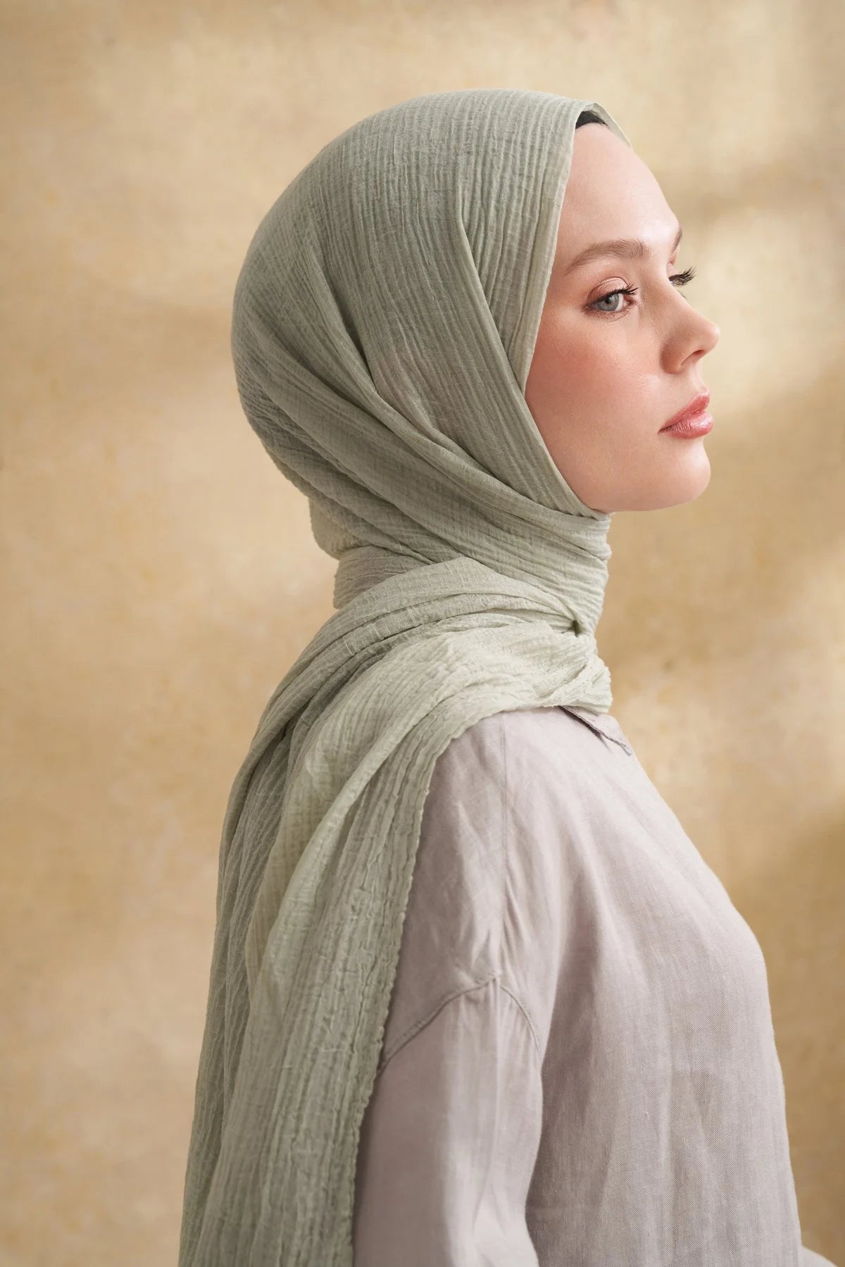 Musselin Blattmuster Mintgrün