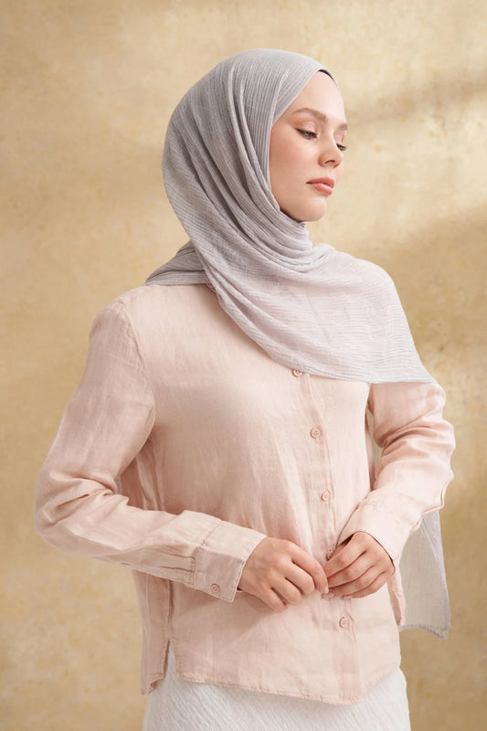 Musselin Blattmuster Hellgrau