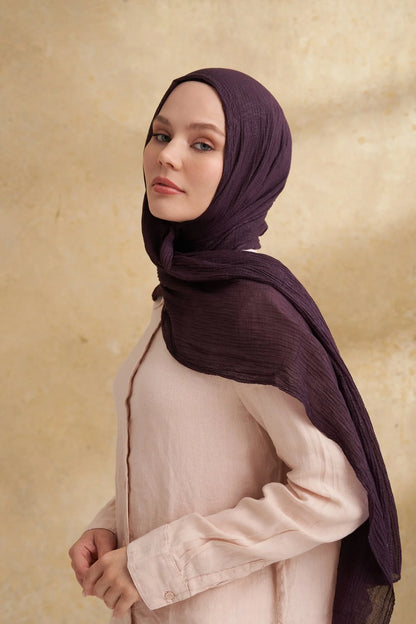 Musselin Blattmuster Aubergine