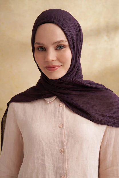 Musselin Blattmuster Aubergine