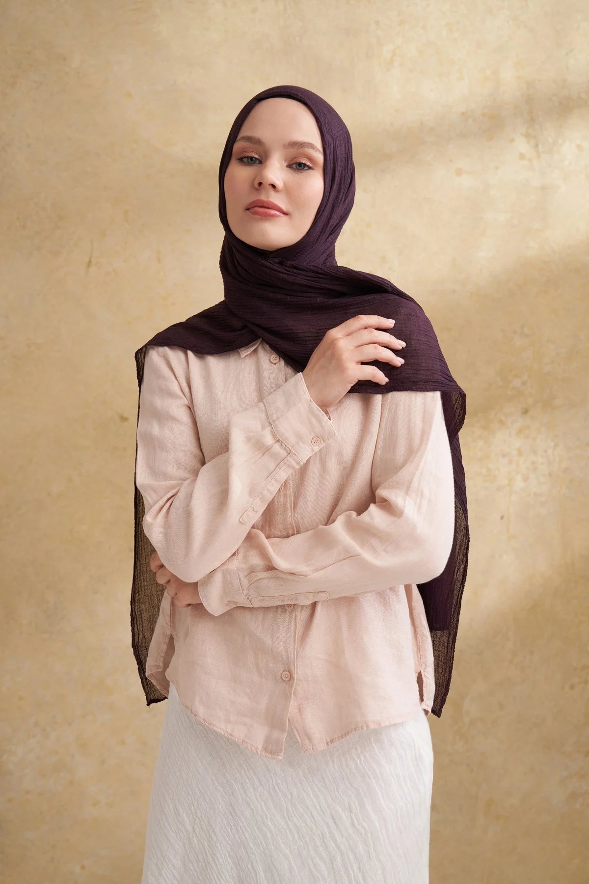 Musselin Blattmuster Aubergine