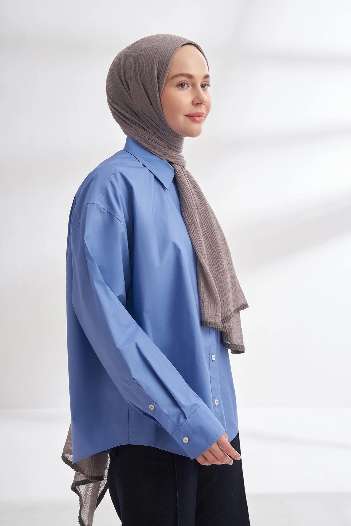 Musselin Randstreifen Grau (Dunkelgrau)