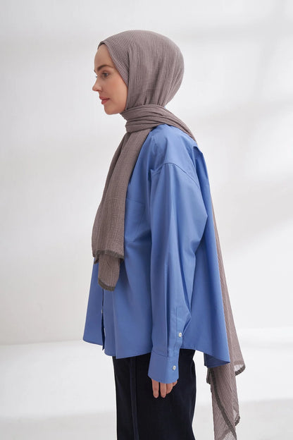 Musselin Randstreifen Grau (Dunkelgrau)