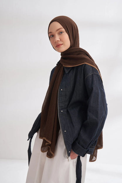 Musselin Randstreifen Dunkelbraun (Cappuccino)