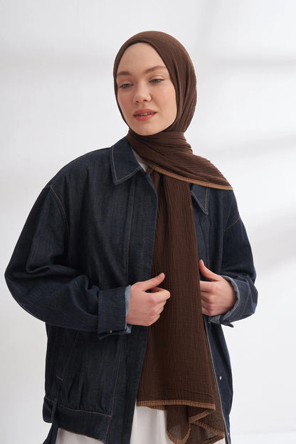 Musselin Randstreifen Dunkelbraun (Cappuccino)