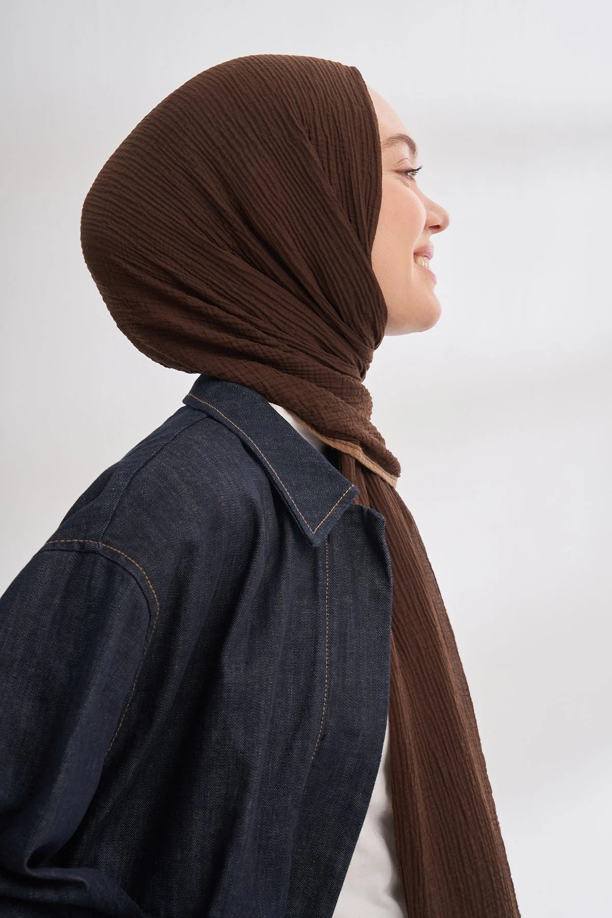 Musselin Randstreifen Dunkelbraun (Cappuccino)