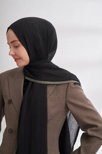 Musselin Randstreifen Schwarz (Grau)