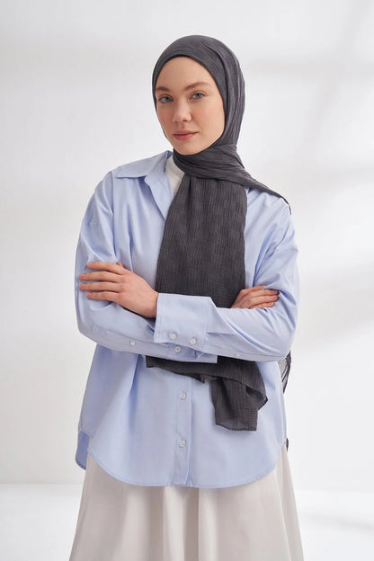 Musselin Würfelmuster Blau-Grau