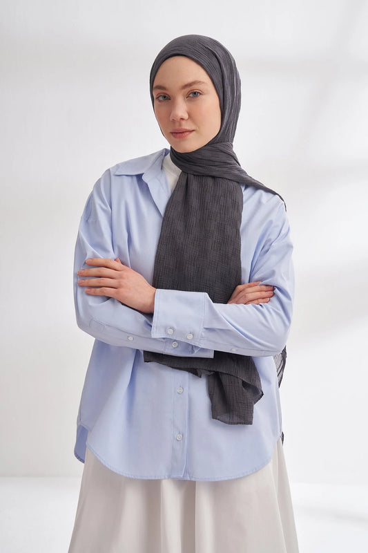 Musselin Würfelmuster Blau-Grau