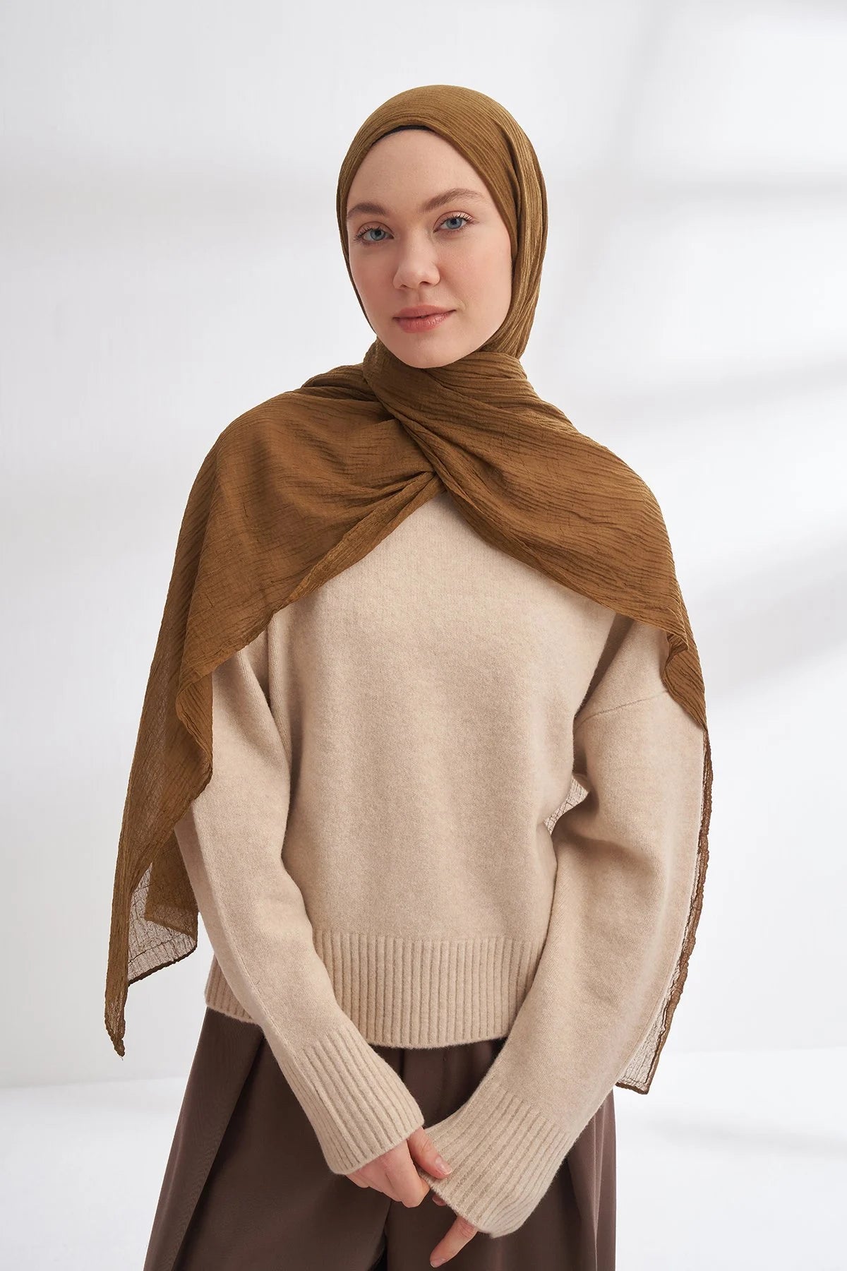 Musselin Würfelmuster dunkles Olivgrün