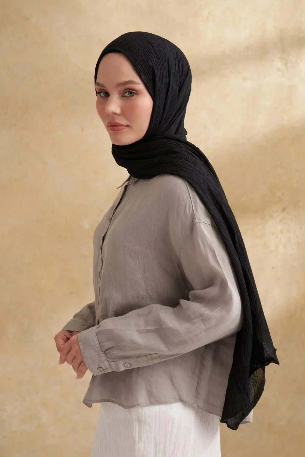 Musselin Blattmuster Schwarz