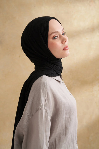 Musselin Blattmuster Schwarz