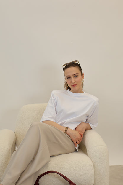 T-Shirt mit Schulterpolster Weiss