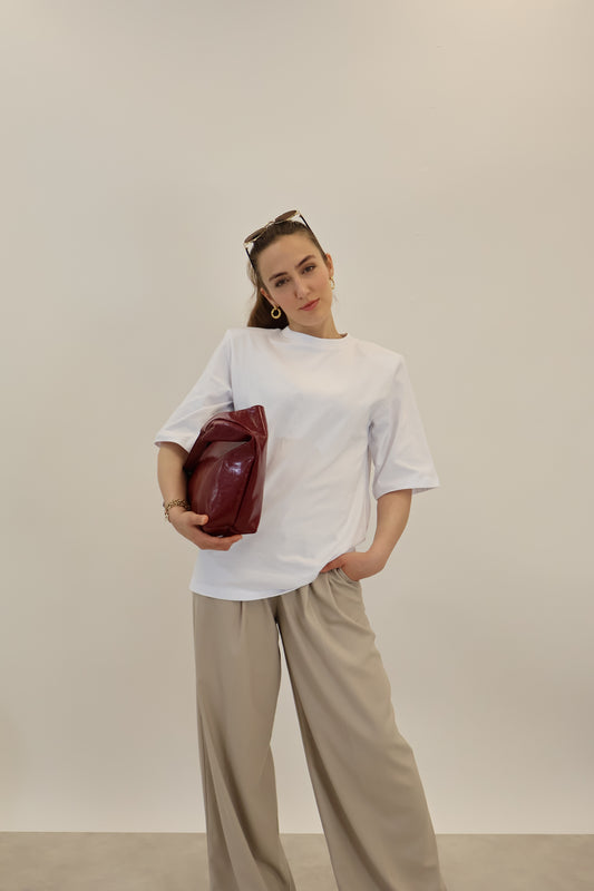 T-Shirt mit Schulterpolster Weiss