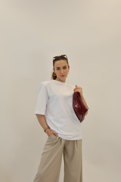 T-Shirt mit Schulterpolster Weiss