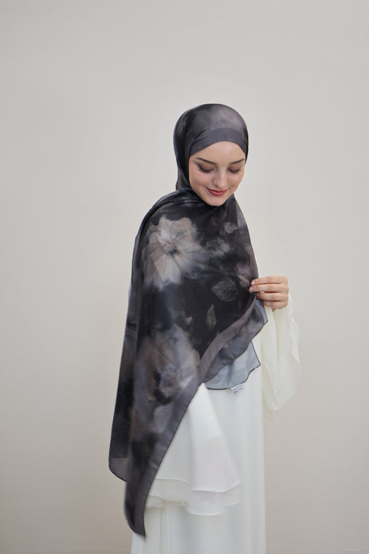Satin Scarf Schwarz/Grau