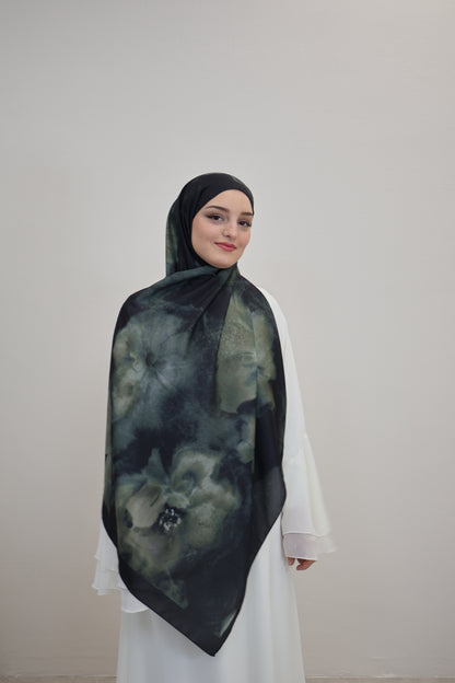 Satin Scarf Grün/Schwarz