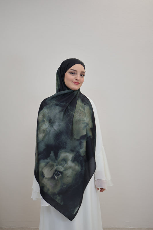 Satin Scarf Grün/Schwarz