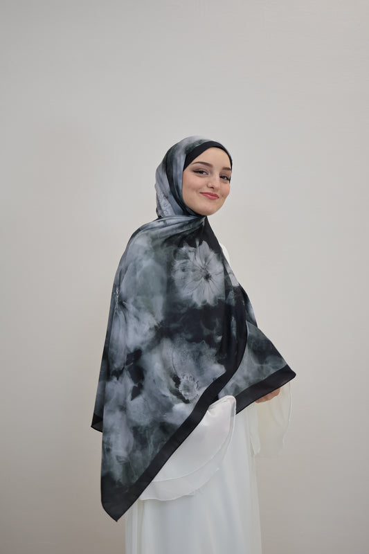 Satin Scarf Grau/Schwarz