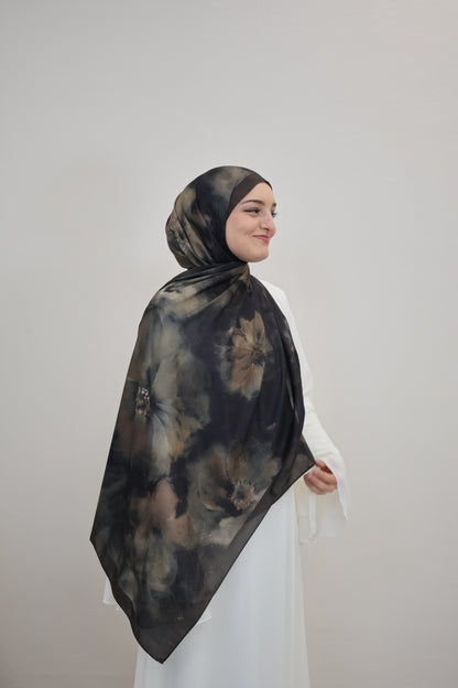 Satin Scarf Khaki/Schwarz