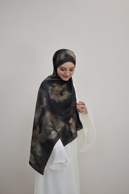 Satin Scarf Khaki/Schwarz