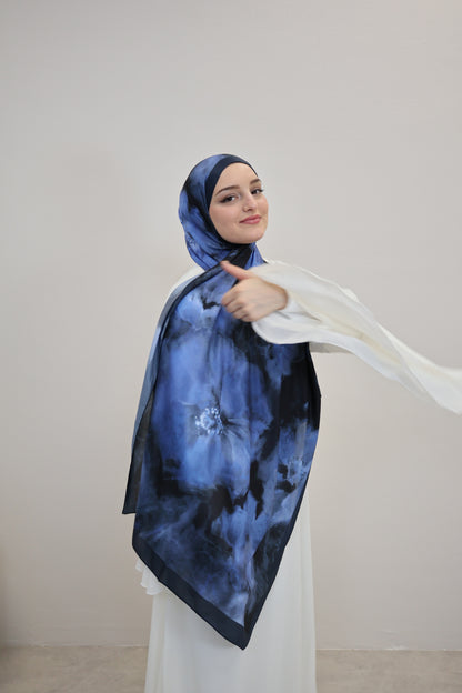 Satin Scarf Blau/Schwarz