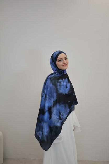 Satin Scarf Blau/Schwarz