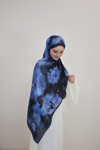 Satin Scarf Blau/Schwarz