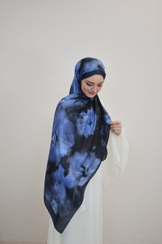 Satin Scarf Blau/Schwarz