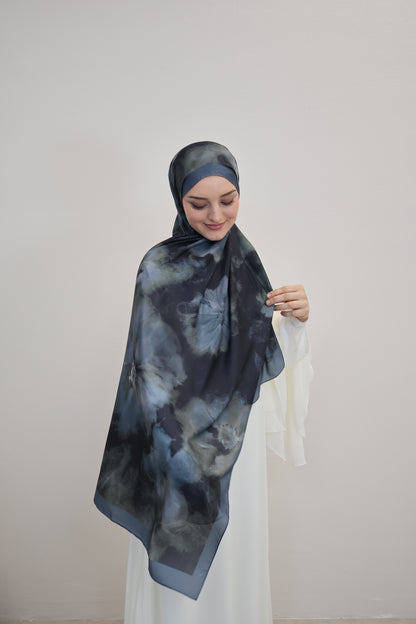Satin Scarf Blau/Grau