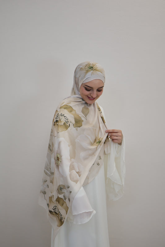 Satin Scarf Grün/Beige